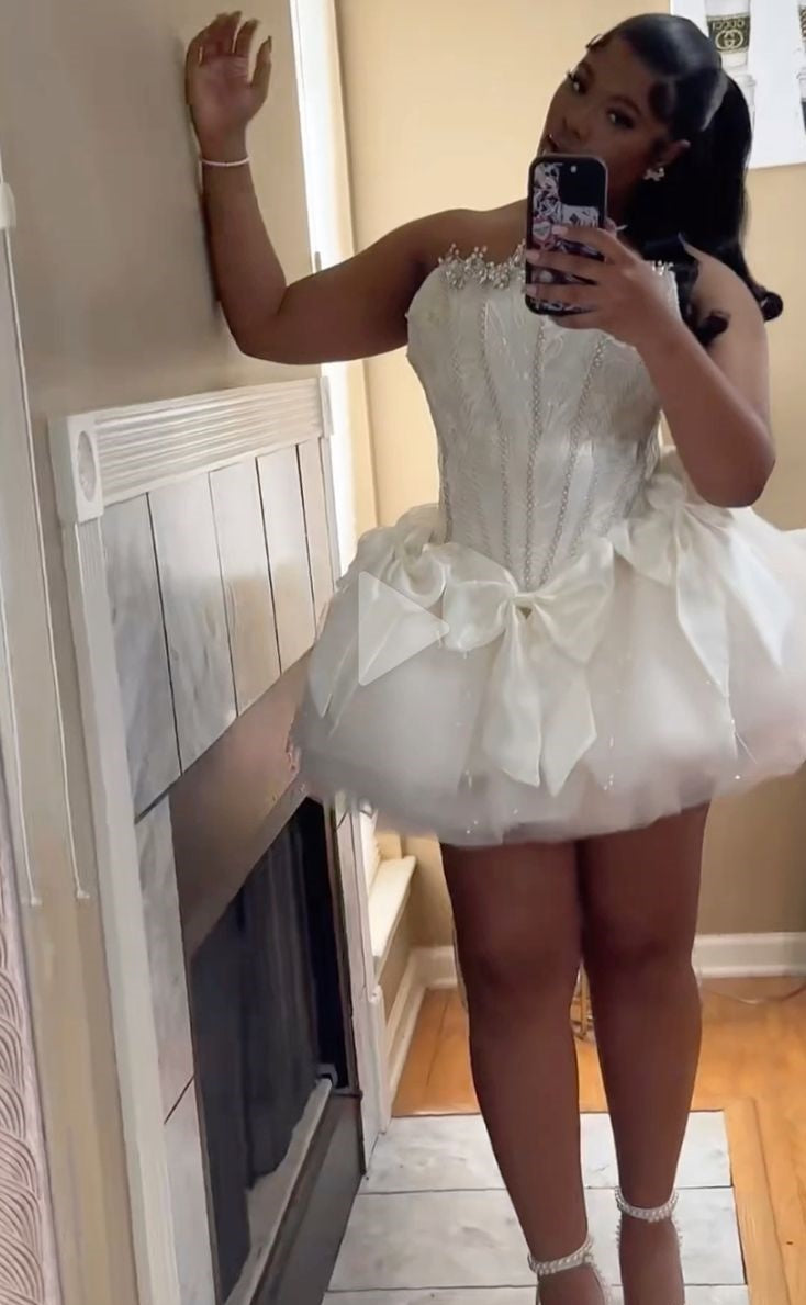 white sexy birthday dress Sexy Ball Gowns Strapless White Tulle Short Summer Birthday Dress Hoco Dress  Birthday Outfit 18Th Birthday Mini Prom Dresses – Ovlias